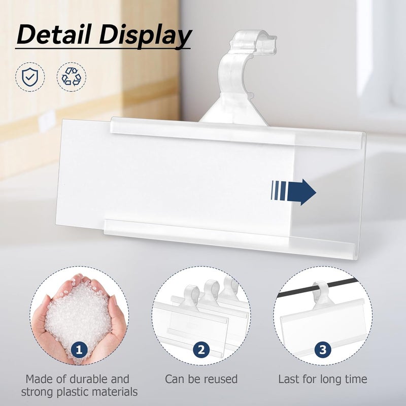 Tecreddy 25Pcs Wire Shelf Label Holder, Reusable Plastic Shelf Tags for Pantry Retail Shopping Mall Store Supermarket Wire Shelving UPC Price Display Easy Clip Design Tight Snap Lock Closure 1-1/4" H X 3" W - Image 2